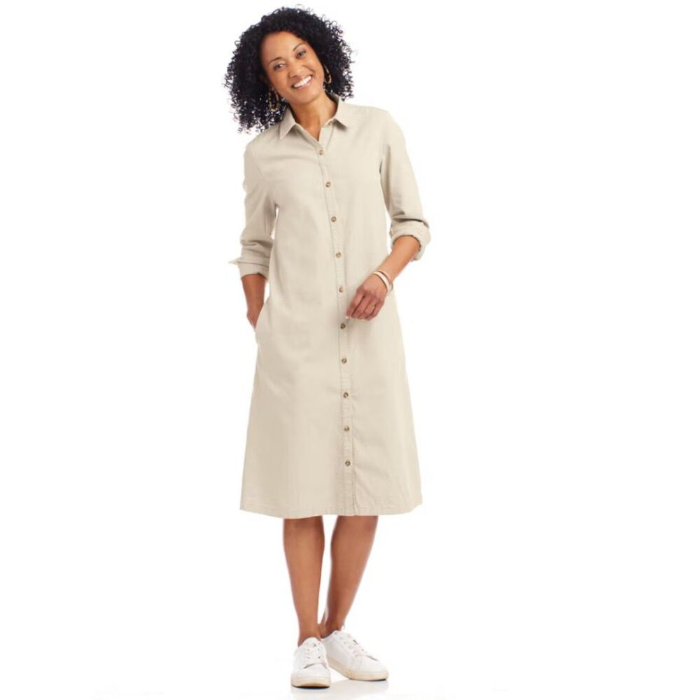 NEW Khaki Plus Sz 2X Lightweight Denim Cotton Button Up Dress Side Pockets BLAIR